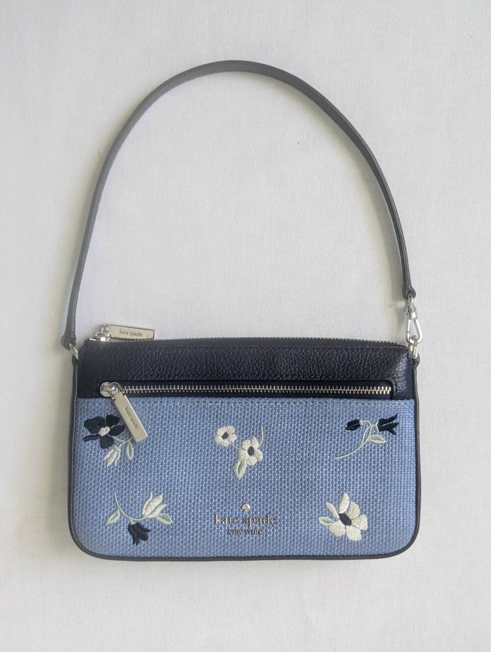 Kate Spade Leila Grayish Blue Floral Embroidered Convertible Women's Wristlet